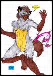  2022 anthro balls black_border border colored_pencil cougar_leon duo feet fur genitals hi_res humanoid hyena javier_hernandez male male/male mammal manic_klyntar markings marvel nipples nude paws simple_background spots spotted_body spotted_fur spotted_hyena symbiote tail traditional_media_(artwork) were werehyena 