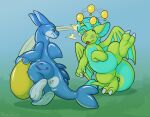  2_toes animate_inanimate balloon blue_body cetacean dragon duo feet fin green_body inflatable living_inflatable mammal mane marine mythological_creature mythological_scalie mythology pool_toy scalie simple_background symrea toes whale 