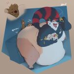  anthro canid canine duo feederism male male/male mammal minedoo mustelid musteline obese obese_male overweight overweight_male raccoon_dog size_difference smothering stoat tanuki true_musteline weasel 