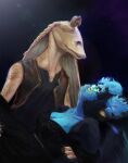  alien anthro blue_body blue_fur clothing crystalfluff_(artist) dancing dress duo female fur furby_(species) green_eyes gungan hi_res jar_jar_binks male male/female romantic star_wars 