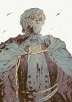  1boy 5altybitter5 armor blood blood_on_clothes blood_on_face breastplate cape closed_mouth copyright_request highres male_focus serious short_hair simple_background solo upper_body white_background 