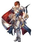  1boy alternate_costume armor armored_boots arrow boots bow_(weapon) brown_hair cape fingerless_gloves fire_emblem fire_emblem:_genealogy_of_the_holy_war fire_emblem:_thracia_776 fire_emblem_heroes full_body gloves highres hino_shinnosuke leif_(fire_emblem) male_focus official_art orange_eyes quiver solo transparent_background weapon 