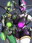  absurd_res areola big_breasts breasts canid canine canis duo female fingers green_areola green_nipples hi_res jackal machine mammal nipples purple_areola purple_nipples robot screen screen_face tail venus_(zzvinniezz) zzvinniezz 