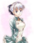  1girl alice_elliot blue_eyes breasts closed_mouth commentary_request link_(aa30) looking_at_viewer shadow_hearts short_hair silver_hair skirt smile white_hair 