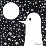  abstract_background anthro authorssd_(artist) avian bird looking_at_moon male moon night painting_(artwork) punpun_onodera solo star traditional_media_(artwork) white_body 