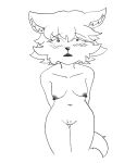  absurd_res anthro blush blush_lines breasts canid canine canis cheek_tuft chest_tuft efradraws facial_tuft female graphite_(artwork) hair hi_res kasni_(efradraws) mammal monochrome nipples northwind_(efradraws) nude pencil_(artwork) posed pubes short_hair sketch small_breasts solo traditional_media_(artwork) tuft wolf 