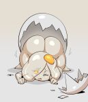  bent_over big_butt butt egg eggatha_(joaoppereiraus) eggshell female food food_creature food_humanoid hi_res humanoid joaoppereiraus kneeling looking_at_viewer not_furry nude one_eye_closed open_mouth solo thick_thighs white_body yellow_eyes 