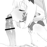  1boy 1girl bar_censor blush censored closed_eyes completely_nude crown erection facial_mark fate/grand_order fate_(series) fellatio flat_chest greyscale kunabishi monochrome nero_claudius_(fate) nipples nude oral penis pointy_ears profile queen_draco_(fate) sweat 