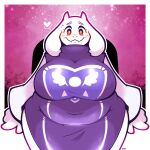  1:1 2024 anthro belly big_breasts biped bodily_fluids bovid breasts caprine clothed clothing delta_rune_(emblem) female fur goat heart_symbol hi_res horn legendofnerd looking_at_viewer mammal mature_anthro mature_female navel overweight overweight_anthro overweight_female red_eyes signature solo sweat symbol thick_thighs tight_clothing toriel undertale undertale_(series) white_body white_fur wide_hips 