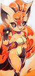  025aki 2023 absurd_res blush breasts canid canine covering covering_crotch cute_fangs dated eyelashes featureless_breasts female fox fur generation_1_pokemon hair hi_res humanoid looking_at_viewer mammal multi_tail nintendo open_mouth orange_body orange_fur orange_hair pawpads pokemon pokemon_(species) red_eyes signature solo tail teeth vulpix 
