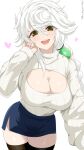  1girl alternate_costume asymmetrical_hair blush braid breasts chamumi_(mochiumee) cleavage highres kantai_collection large_breasts long_hair looking_at_viewer single_braid solo unryuu_(kancolle) very_long_hair white_hair yellow_eyes 