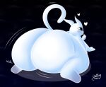  2024 absurd_res ambiguous_gender anthro big_butt black_background black_sclera blue_nose blush bubble_butt butt butt_jiggle colored digital_media_(artwork) guardian_spirit hatty_ya_ku heart_symbol hi_res huge_butt hyper hyper_butt jiggling looking_back motion_lines ori_(ori) ori_(series) rear_view shaded signature simple_background smile solo tail white_body white_ears white_eyes white_tail wobbling 