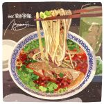  bowl chopsticks cup drink drinking_glass food food_focus highres momiji_mao no_humans noodles original ramen signature table 
