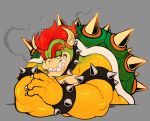  2024 2_horns 4_claws 4_fingers absurd_res anthro armband back_spikes belly_scales bowser bracelet claws collar colored curved_horn eyebrows finger_claws fingers green_shell grey_background grin hair hi_res horn jewelry koopa lidded_eyes male male_anthro mario_bros mature_anthro mature_male muscular muscular_anthro muscular_male nintendo red_eyebrows red_eyes red_hair reptile scales scalie sharp_teeth shell simple_background smile smoke smoke_from_nose solo spiked_armband spiked_bracelet spiked_collar spikes spikes_(anatomy) tan_horn tan_spikes teeth toxicsoul77 white_claws yellow_body 