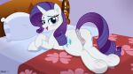  absurd_res anus bed blue_eyes blush equid equine female friendship_is_magic furniture genitals hasbro hi_res horn horse mammal my_little_pony mythological_creature mythological_equine mythology n0kkun on_bed open_mouth pony pussy rarity_(mlp) solo unicorn 