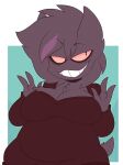  2017 3_fingers absurd_res anthro belly big_breasts black_eyebrows black_eyes border breast_tuft breasts chest_tuft cleavage clothed clothing colore digital_media_(artwork) dress eyebrow_through_hair eyebrows eyelashes female fingers front_view fur fur_tuft generation_1_pokemon gengar ghost glistening glistening_eyes grin hair half-length_portrait hi_res highlights_(coloring) impa_(toxicsoul77) looking_aside nintendo noseless overweight overweight_anthro overweight_female pink_sclera pokemon pokemon_(species) pokemorph portrait prick_ears pupils purple_body purple_ears purple_fur purple_hair purple_highlights purple_tail purple_tuft raised_eyebrows red_clothing red_dress scut_tail short_tail simple_background slit_pupils smile solo spirit tail teal_background tight_clothing toxicsoul77 translucent translucent_hair tuft white_border 