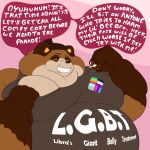  androgyne_pride_colors antennae_(anatomy) anthro arthropod asexual_pride_colors autosexual_pride_colours bee belly big_belly brown_body brown_fur bumble_beans(fujiyamasamoyed) bumble_bee_(species) canid canine dialogue duo eyes_closed fujiyama_samoyed_(artist) fur gold_(metal) gold_tooth grin hi_res holding_micro huge_belly hybrid hymenopteran hyper insect larger_male lgbt_pride libra_(fujiyamasamoyed) macro male male/male mammal man_handling micro moobs obese obese_anthro obese_male overweight overweight_anthro overweight_male panromantic_pride_colors pride_colors raccoon_dog simple_background size_difference smaller_male smile sumo tanuki wings yellow_body 