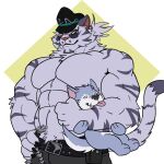  animated anthro canid canine canis chibi dislyte eyewear felid flexing flexing_bicep freddy_(dislyte) fuzzylynx glasses hi_res jin_qiu_(dislyte) lilith_games male male/male mammal muscular pantherine tiger wolf 