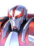  autobot black_sclera blue_eyes colored_sclera dated glowing glowing_eyes highres looking_at_viewer mecha ongget1 portrait ratchet_(transformers) robot signature simple_background smile solo transformers transformers_prime white_background 
