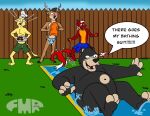  anthro antlers barefoot bear blue_clothing blue_sky blue_speedo blue_swimming_trunks blue_swimwear blush brown_hair chef_hat clothed clothing deer dom_(foxmanad) dragon feet fence foxmanad green_clothing green_grass green_swimming_trunks green_swimwear group hair hat headgear headwear holding_plate horn male male/male mammal mythological_creature mythological_scalie mythology nude open_mouth outside overweight overweight_male pattern_clothing pattern_swimwear red_body red_clothing red_scales red_speedo red_swimwear scales scalie shocked sky slip_and_slide smile speedo speedo_only striped_clothing striped_speedo striped_swimwear stripes surprised swimming_trunks swimming_trunks_only swimsuit_ripped swimwear swimwear_only teeth_showing tongue_showing topless white_clothing white_hair white_hat white_headwear white_speedo white_swimwear wood wood_fence 
