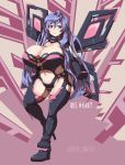  1girl alternate_breast_size bare_shoulders boots breasts character_name choujigen_game_neptune cleavage crown495 elbow_gloves eyebrows_visible_through_hair floating_hair gloves hair_between_eyes highres huge_breasts iris_heart leotard long_hair looking_at_viewer multicolored_hair navel neptune_(series) power_symbol purple_hair red_eyes symbol-shaped_pupils thick_thighs thigh_boots thighhighs thighs wings 