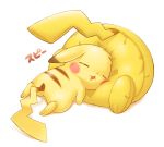  blush_stickers closed_eyes full_body gen_1_pokemon lying on_stomach open_mouth pikachu pillow pokemon pokemon_(creature) simple_background sleeping solo white_background yochin_(togechix) 