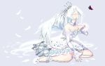  1girl bare_shoulders bug butterfly closed_eyes crown detached_sleeves dress eyelashes insect jii_(user_ihp6405) kiratto_pri_chan long_hair pretty_(series) shiratori_anju sitting sleeves_past_wrists solo wariza white_hair wings 