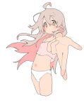 1girl ahoge arm_behind_back bare_shoulders blush breasts brown_eyes camisole closed_mouth colored_inner_hair commentary crop_top cropped_legs grey_hair hair_between_eyes highres long_hair looking_at_viewer multicolored_hair navel onii-chan_wa_oshimai! outstretched_arm oyama_mahiro panties pink_camisole pink_hair s10021 simple_background small_breasts solo standing two-tone_hair underwear underwear_only very_long_hair white_background white_panties 