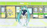  1girl aqua_eyes aqua_hair closed_eyes crypton_future_media hatsune_miku kamogawa_(kamogawa_sodachi) long_hair official_art open_mouth outstretched_arm pleated_skirt shirt shoes skirt smile sneakers solo thighhighs twintails very_long_hair vocaloid white_legwear wide_shot 