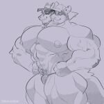 2_heads absurd_res anthro bat bau_(melaisen) bikini_thong canid canine clothing duo ear_piercing fish fusion grin hat headgear headwear heroic_pose hi_res male mammal marine melaisen multi_head muscular muscular_male piercing shadow_face shark smile solo swimwear tiburalgo_(character)