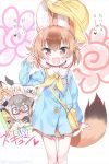  !? &gt;_&lt; 6+girls :d alternate_costume animal_ears bag bald_eagle_(kemono_friends) bird_girl bird_wings black_gloves blonde_hair blush brown_eyes brown_hair brown_skirt cat_girl commentary_request dhole_(kemono_friends) dog_ears dog_girl dog_tail eyebrows_visible_through_hair ezo_red_fox_(kemono_friends) fang fox_ears fox_girl glasses gloves grey_hair hair_between_eyes hat head_wings highres kemono_friends kemono_friends_3 kindergarten_bag kindergarten_uniform long_hair long_sleeves meerkat_(kemono_friends) meerkat_ears meerkat_tail multicolored_hair multiple_girls name_tag neckerchief nose_blush open_mouth orange_hair pleated_skirt sailor_collar salute school_hat serval_(kemono_friends) serval_ears serval_girl short_hair silver_fox_(kemono_friends) silver_hair skirt smile southern_tamandua_(kemono_friends) sweatdrop sweater tail takahashi_tetsuya translation_request white_hair wings yellow_eyes yellow_neckwear 