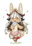  animal_ears bad_id bad_twitter_id candy food full_body furry highres kawasemi27 lollipop made_in_abyss musical_note nanachi_(made_in_abyss) tail tongue tongue_out white_background white_hair yellow_eyes 