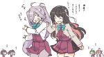  6+girls ahoge asashimo_(kantai_collection) black_hair blazer bow bowtie breasts check_translation commentary commentary_request cowboy_shot grey_eyes grey_legwear hair_down hair_over_one_eye hairband halterneck jacket kantai_collection kishinami_(kantai_collection) large_breasts long_hair makigumo_(kantai_collection) multicolored_hair multiple_girls naganami_(kantai_collection) nakadori_(movgnsk) okinami_(kantai_collection) pantyhose pink_hair purple_hair remodel_(kantai_collection) school_uniform sharp_teeth shirt simple_background standing takanami_(kantai_collection) teeth thighhighs translation_request two-tone_hair wavy_hair white_background white_hairband white_shirt 