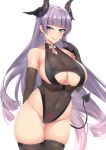  1girl :p arm_behind_back ass_visible_through_thighs azur_lane bangs black_gloves black_legwear black_leotard blue_eyes breasts closed_mouth covered_navel curled_horns demon_horns demon_tail elbow_gloves eyebrows_visible_through_hair gloves gneisenau_(azur_lane) gneisenau_(nightmarish_succubus)_(azur_lane) hair_ornament halloween_costume heart heart-shaped_pupils horns kuavera large_breasts leotard long_hair looking_at_viewer pubic_tattoo purple_hair rectangular_eyewear red-framed_eyewear see-through simple_background skindentation solo standing symbol-shaped_pupils tail tattoo thigh_gap thighhighs tongue tongue_out underboob_cutout very_long_hair white_background 