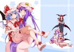  3girls blue_hair character_doll cover cover_page doll doujin_cover eichi_yuu flandre_scarlet hat hong_meiling izayoi_sakuya koakuma mob_cap multiple_girls patchouli_knowledge purple_eyes purple_hair red_eyes red_hair remilia_scarlet sitting sitting_on_person touhou 