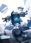  blurry commentary day depth_of_field full_body glowing glowing_eyes highres ice matwvv no_humans outdoors outstretched_arms pokemon pokemon_(creature) regice solo 