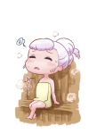  1girl alternate_hairstyle chibi closed_eyes fire_emblem fire_emblem:_three_houses long_hair lysithea_von_ordelia naked_towel open_mouth sauna sitting solo towel white_hair 