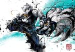  1boy animal_ear_fluff animal_ears arm_belt black_gloves body_fur closed_mouth cosplay fingerless_gloves furry furry_male gloves hair_between_eyes male_focus multicolored_hair muzzle red_eyes ruriko_(yaoihyper) shirt short_hair tail tail_belt von_lycaon von_lycaon_(cosplay) white_fur white_hair wolf_boy wolf_ears wolf_tail zenless_zone_zero 