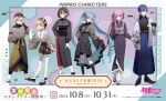  2boys 4girls aqua_hair aqua_nails artist_name baseball_cap beret black_footwear black_hat black_shirt black_shorts black_skirt blonde_hair blue_eyes blue_nails boots brown_hair chigusa_minori closed_mouth crypton_future_media frilled_shirt frills full_body hair_between_eyes hair_ornament hairclip hand_up hat hatsune_miku high_heels highres jacket kagamine_len kagamine_rin kaito_(vocaloid) long_hair long_sleeves looking_at_viewer megurine_luka meiko_(vocaloid) mouth_pull multiple_boys multiple_girls nail_polish obi official_art one_eye_closed open_clothes open_jacket open_mouth piapro pink_hair pink_nails pink_ribbon purple_eyes ribbon sash shirt short_hair shorts skirt skirt_hold socks translation_request twintails very_long_hair vocaloid white_jacket white_socks yellow_nails 