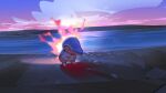  animal_focus closed_eyes cloud commentary cyndaquil fire matwvv no_humans outdoors pokemon pokemon_(creature) shore sky solo sunset water 