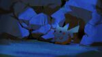 closed_mouth commentary grass matwvv night no_humans outdoors pikachu pokemon pokemon_(creature) rock smile solo standing 
