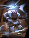  blurry blurry_background commentary energy_orb full_body glowing hands_up highres matwvv no_humans pink_eyes pokemon pokemon_(creature) registeel rock solo standing 
