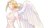  1girl angel_wings blonde_hair braid closed_mouth dress feathered_wings final_fantasy final_fantasy_xii lips long_hair meysan3 penelo simple_background smile solo twin_braids twintails white_background white_dress white_wings wings 