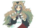  1girl berabou brown_hair claw_pose claws dress expressionless fangs frilled_sleeves frills gloves imaizumi_kagerou long_hair long_sleeves orange_eyes paw_gloves paws pelt sketch solo touhou wolf_pelt 
