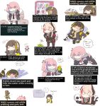  ... 5girls ? absurdres alcohol anger_vein anti-rain_(girls_frontline) armband backpack bag bird black_gloves black_jacket blonde_hair blue_eyes blush bone bottle brown_hair chibi english_commentary english_text eyebrows_visible_through_hair eyepatch fingerless_gloves flower gameplay_mechanics girls_frontline gloves green_hair headgear headphones heterochromia highres holding holding_bottle jacket long_hair long_sleeves lying m16a1_(girls_frontline) m4_sopmod_ii_(girls_frontline) m4a1_(girls_frontline) multicolored_hair multiple_girls necktie o_o on_back open_mouth pantyhose parrot pink_hair purple_hair red_eyes ro635_(girls_frontline) skull speech_bubble spoken_ellipsis st_ar-15_(girls_frontline) streaked_hair thighhighs white_background white_hair yellow_eyes yuutama2804 