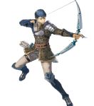  1boy arrow belt blue_hair boots bow_(weapon) brown_eyes fingerless_gloves fire_emblem fire_emblem_echoes:_shadows_of_valentia fire_emblem_heroes full_body gloves highres male_focus official_art open_mouth python_(fire_emblem) quiver solo suda_ayaka transparent_background weapon 