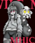 2_mouth absurd_res ambiguous_gender ancient_pokemon anthro belt clothing duo femboy generation_3_pokemon generation_9_pokemon glowing glowing_eyes hi_res hoodie looking_at_viewer male mawile mhicky93 mhicky_(mhicky93) mihoyo monochrome nintendo paradox_pokemon pokemon pokemon_(species) scream_tail sleeping sound_effects tiva_(mhicky93) topwear vowelless vowelless_sound_effect zenless_zone_zero zzz