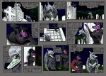  2024 anthro banco baryonyx black_eyes blue_hair bone_frill breasts cavemanon_studios cemetery cleavage clothed clothing comic detailed_background dialogue digital_drawing_(artwork) digital_media_(artwork) dinosaur duo elvira_(snoot_game) english_text eyelashes fang_(gvh) feathered_wings feathers female frill_(anatomy) goodbye_volcano_high grey_body grey_scales hair hair_bun long_tail prehistoric_species pterodactylus pterosaur purple_body purple_scales raining red_eyes reptile scales scalie silver_hair smile snoot_game snout spiked_tail spikes spikes_(anatomy) spinosaurid tail text theropod tombstone umbrella wings 