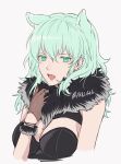  1girl akina_(akn_646) alternate_costume animal_ears breasts byleth_(fire_emblem) byleth_(fire_emblem)_(female) cleavage fire_emblem fire_emblem:_three_houses green_eyes green_hair highres medium_hair nail_polish open_mouth simple_background solo twitter_username upper_body white_background 