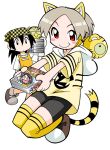  3girls animal animal_ear_fluff animal_ear_hood animal_ears animal_in_clothes animal_print apron bike_shorts black_eyes black_outline black_tail blush_stickers book book_stack brown_footwear bun_cover closed_eyes closed_mouth coco_(toranoana) collarbone colored_inner_hair colored_sclera cub detached_hood double_bun double_horizontal_stripe employee_uniform fake_animal_ears fang full_body green_sclera green_sleeves grey_shorts hair_between_eyes hair_bun headscarf holding holding_manga hood hood_basket hoodie horizontal-striped_sleeves horizontal-striped_thighhighs houndstooth kotora_(toranoana) legs_together light_brown_hair logo_print long_hair looking_at_another manga_(object) mukku_(mook-tv) multicolored_hair multiple_girls nonbiri_kotora official_art orange_apron outline parted_bangs print_hoodie profile red_eyes second-party_source shirt short_hair short_sleeves shorts simple_background small_pupils smile straight_hair striped_clothes striped_fur striped_hoodie striped_sleeves striped_tail striped_thighhighs t-shirt tail tamako_(toranoana) tenugui thighhighs tiger tiger_ears tiger_girl tiger_print tiger_tail tora_da_yo. torana toranoana triple_horizontal_stripe very_short_hair walking white_background white_eyes white_hood wide_sleeves yellow_collar yellow_fur yellow_hood yellow_hoodie yellow_sleeves yellow_tail yellow_thighhighs 